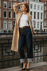 Abrigo corte recto efecto suede