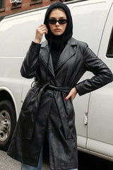 Abrigo largo de efecto piel con cinturón