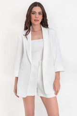 Blazer abierto de manga 3/4 con solapa