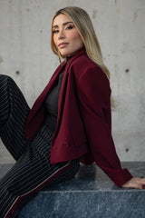 Blazer corto cruzado recto con solapa