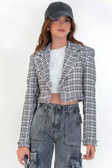 Blazer corto de bouclé con solapa