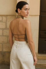 Blusa corta satinada halter escote fluido