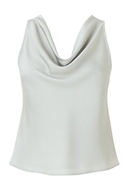 Blusa sin mangas de fit recto, cuello fluido y cierre posterior con botón y ojal.