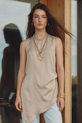 Asymmetrical long halter top