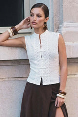 Mandarin collar blouse with texture