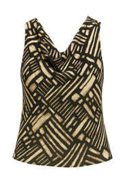 Blusa estampada de fit recto, sin mangas, escote fluido, cierre posterior con botón y ojal.