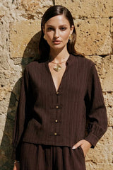 Long-sleeve button-up blouse