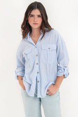 Camisa de lino rayas botones en contraste