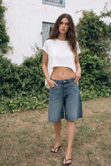 Asymmetric lace short sleeve t-shirt