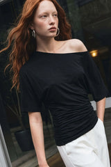 Asymmetric lace short sleeve t-shirt