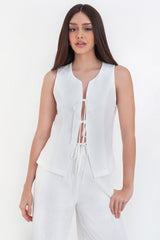 Chaleco ajustado de cuello redondo lazado