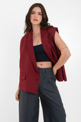 Chaleco cruzado con hombreras y solapa