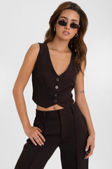 Chaleco de botones contraste lazo espalda