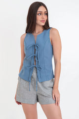 Chaleco fit ajustado de cuello redondo lazado