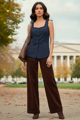 Chaleco largo de lino fit recto botones contraste