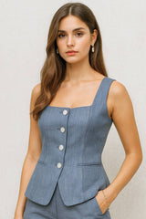 Chaleco lino botones en frente