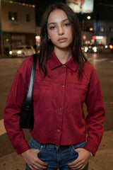 Chamarra corta de gamuza oversized con bolsillos