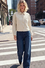 Oversized short suede jacket with pockets
