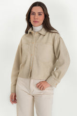 Chamarra corta de gamuza oversized con bolsillos