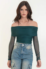 Crop top de mesh hombros descubiertos