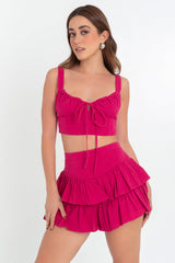 Crop top de tirantes escote plisado con jareta