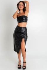 Falda midi ajustada efecto piel con nudo
