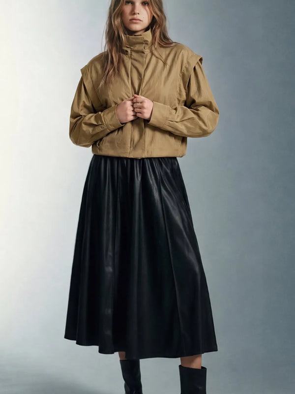 Falda midi efecto piel