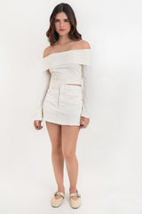 Falda short corto de denim fit recto con rotos