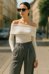 Jersey canalé de hombros descubiertos