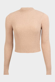 Jersey corto canalé de manga larga, fit ajustado y cuello mock seguido.
