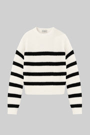 Jersey de punto, estampado rayas, fit oversized, manga larga con rib en puños y cuello redondo.