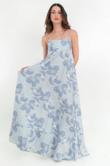 Maxi vestido floral tirantes escote recto con olanes