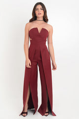 Palazzo strapless wide leg con aberturas