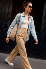Pantalón ajustado de cintura alta con raya fit recto