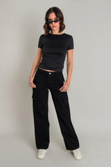 Pantalón cargo de denim fit recto tiro alto