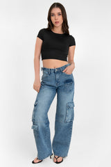 Pantalón cargo de denim fit wide leg
