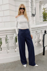 High-waisted wide-leg pleated trousers