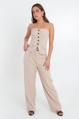 Pantalón cintura alta con pinzas wide leg fit