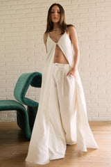 Pantalón de denim fit palazzo cintura baja con pinzas