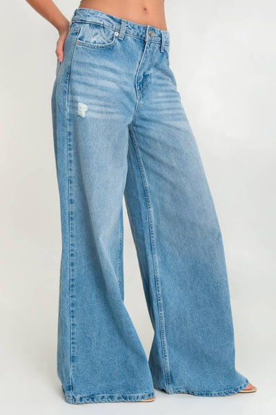 Pantalón de denim fit wide leg low waist