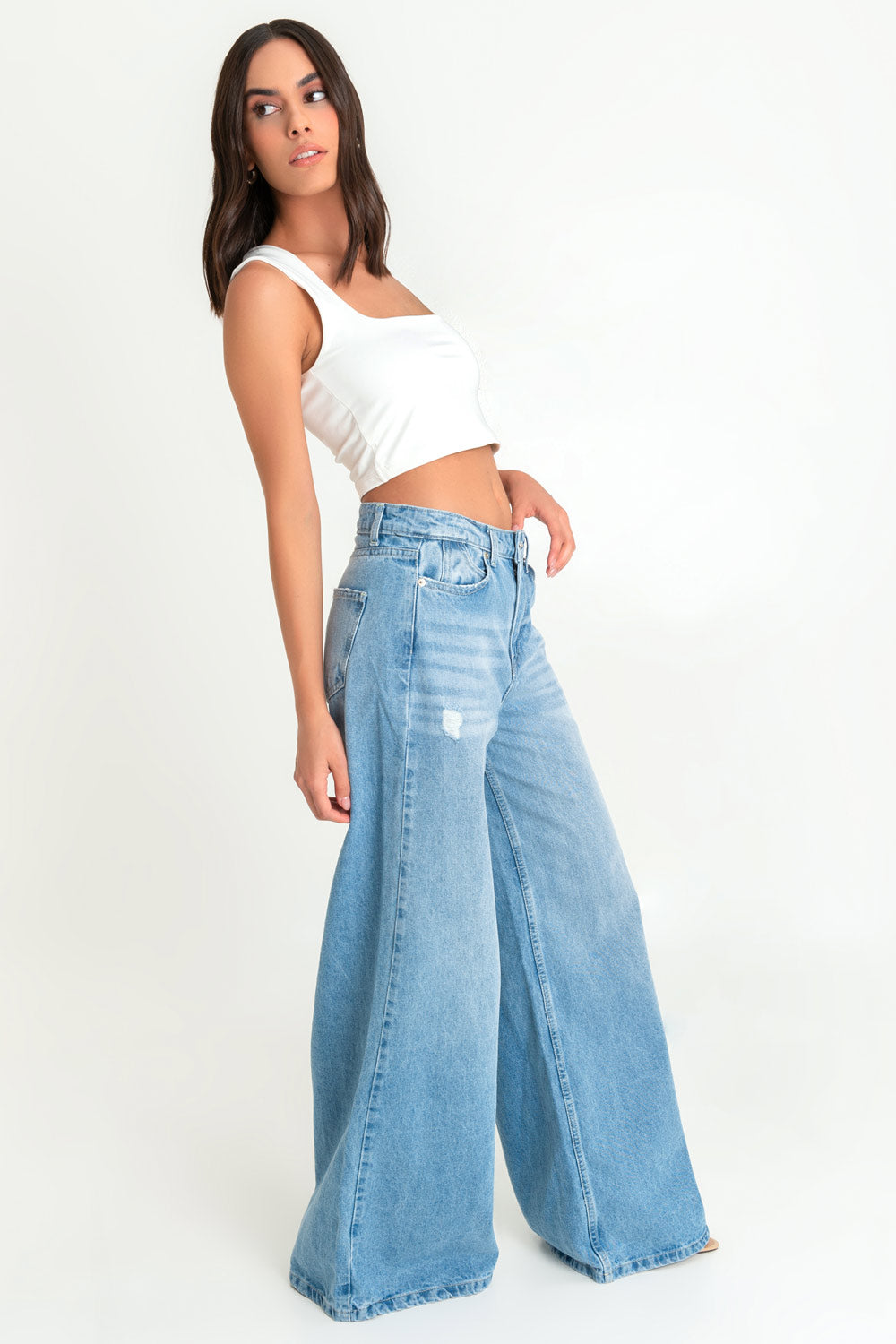 Pantalón de denim fit wide leg low waist