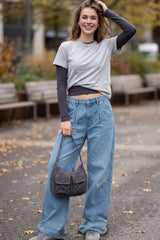 Pantalón de denim fit wide leg pinzas