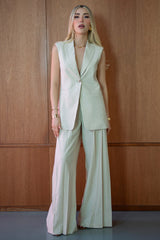 Pantalón de lino fit palazzo de cintura elástica