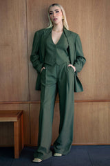 Pantalón de lino fit wide leg con raya