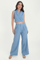 Pantalón de lino wide leg con pinzas frontales