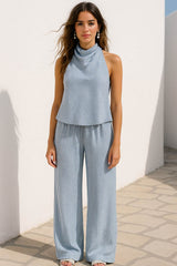 Pantalón de rayas fit fluido con jareta