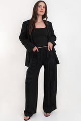 Pantalón de rayas fit recto cintura alta con jareta