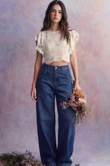 Pantalón denim fit wide leg tiro alto
