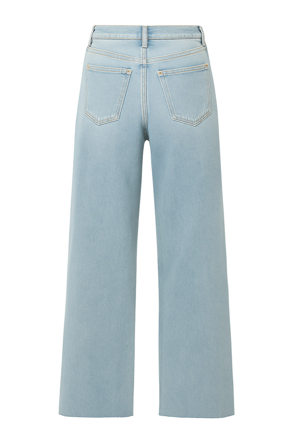 Pantalón wide leg de denim con rotos, tiro alto, bolsillos delanteros y traseros de parche. Cierre con botón y cremallera oculta. Detalle de rotos en bajo.