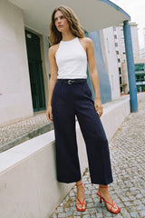 Pantalón fit culotte cintura alta con cinturón